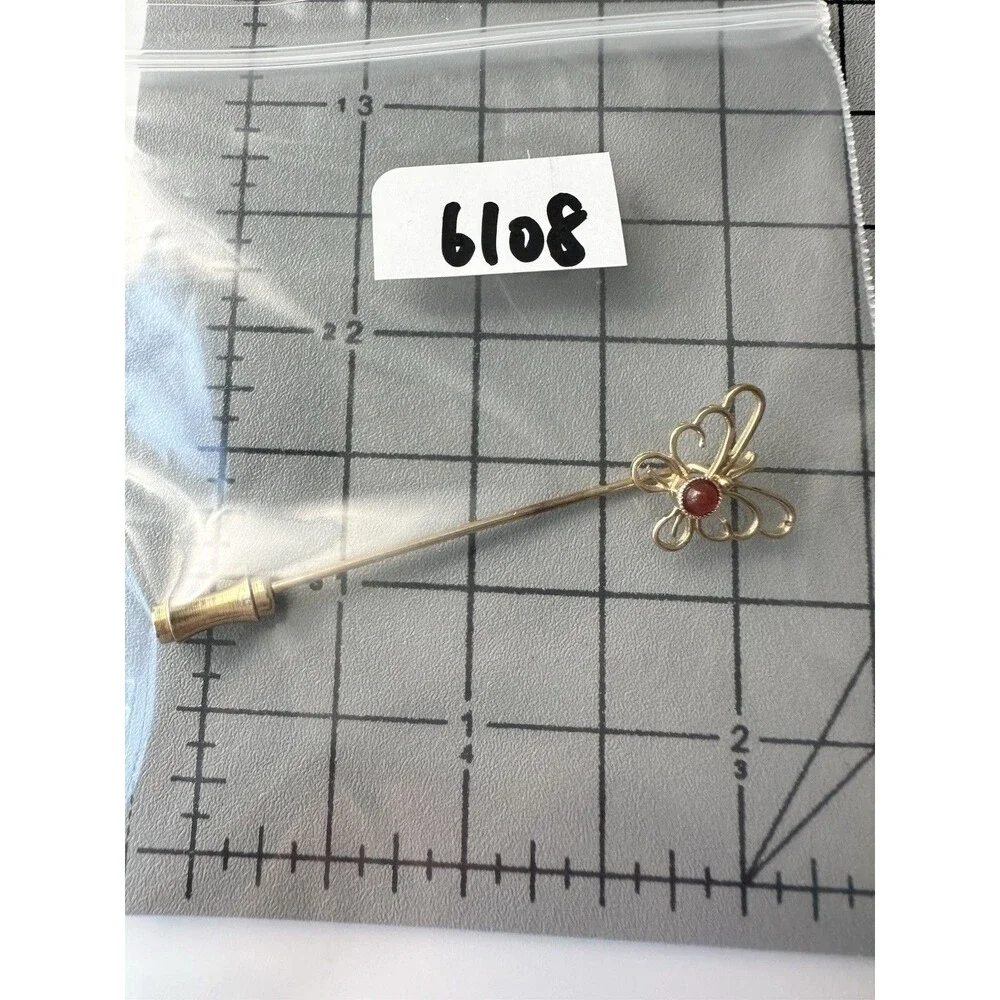 Vintage Gold Tone Open Filigree Butterfly Stick Pin Lapel Hat